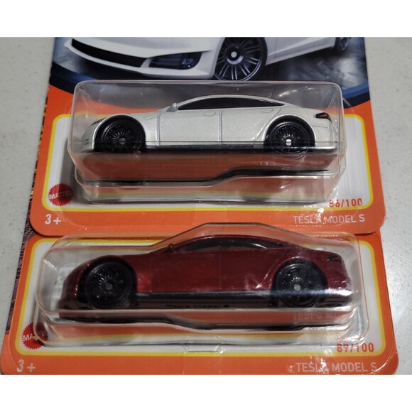Matchbox Tesla Model S New 2024 Lot of 2 RED WHITE Diecast Cars Elon Musk SpaceX - Picture 2 of 7